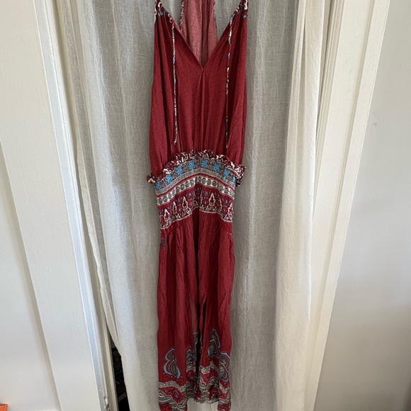 Farm Rio Red Blue Bohemian Drop Waist Maxi Dress size Medium - Picture 3 of 11